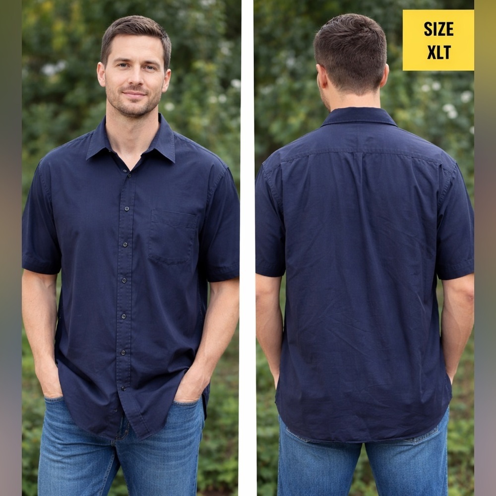 Van Heusen Navy Short Sleeve Shirt button up XLT